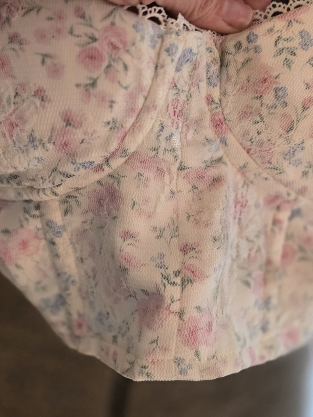 Altar'd State Cream Floral Lace-Trim Bustier Top